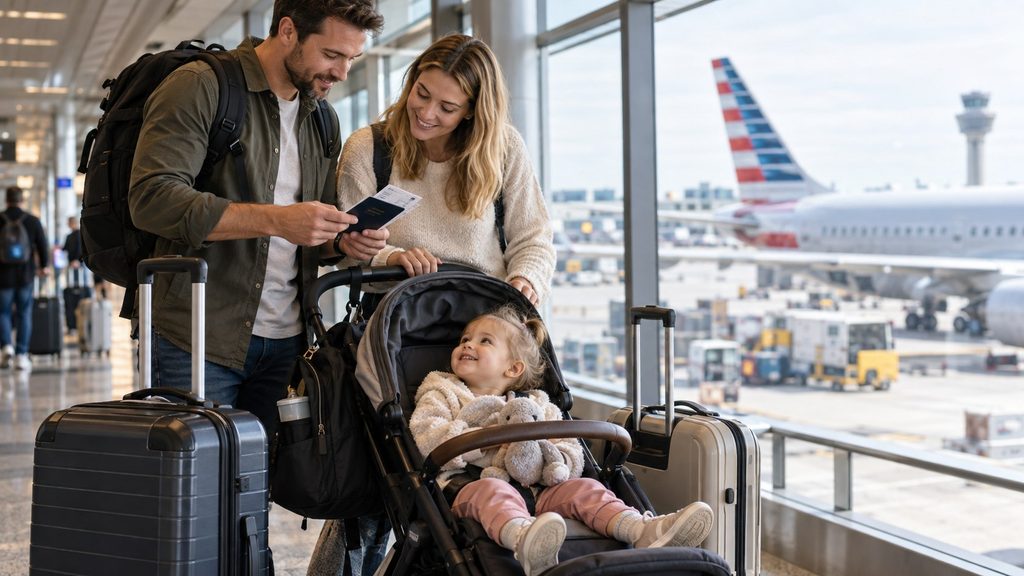 ESTA dla malucha, przetrwanie długiego lotu, jet lag, foteliki i motele — jak zaplanować podróż do USA z dzieckiem bez nerwów.
