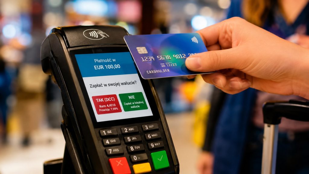 Terminal „uprzejmie" proponuje obciążenie w złotówkach — i właśnie zabrał ci 5% — anatomia DCC, przewalutowań i bankomatów: jak nie oddawać bankom dziesięciny.