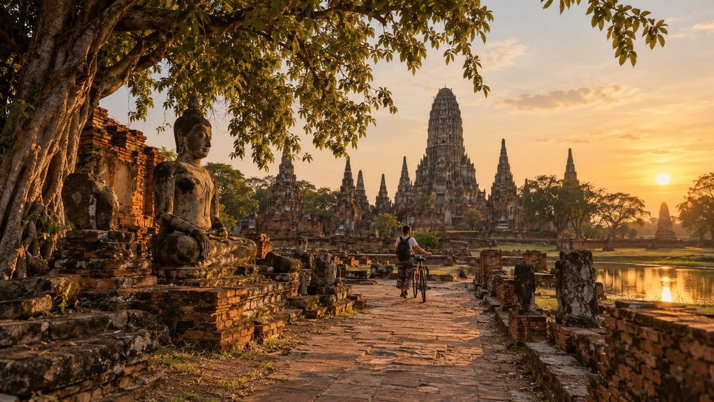 Zanim powstał Bangkok, Syjam miał dwie stolice — dziś ich ruiny zwiedza się rowerem między stawami lotosów: Ayutthaya i Sukhothai w praktyce.