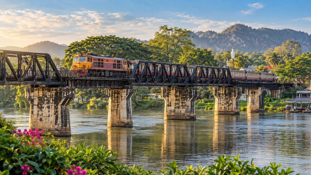 Historia, która wymaga powagi, i natura, która odbiera mowę — Kanchanaburi: kolej śmierci, szmaragdowe baseny Erawan i spanie na rzece w 2–3 dni.
