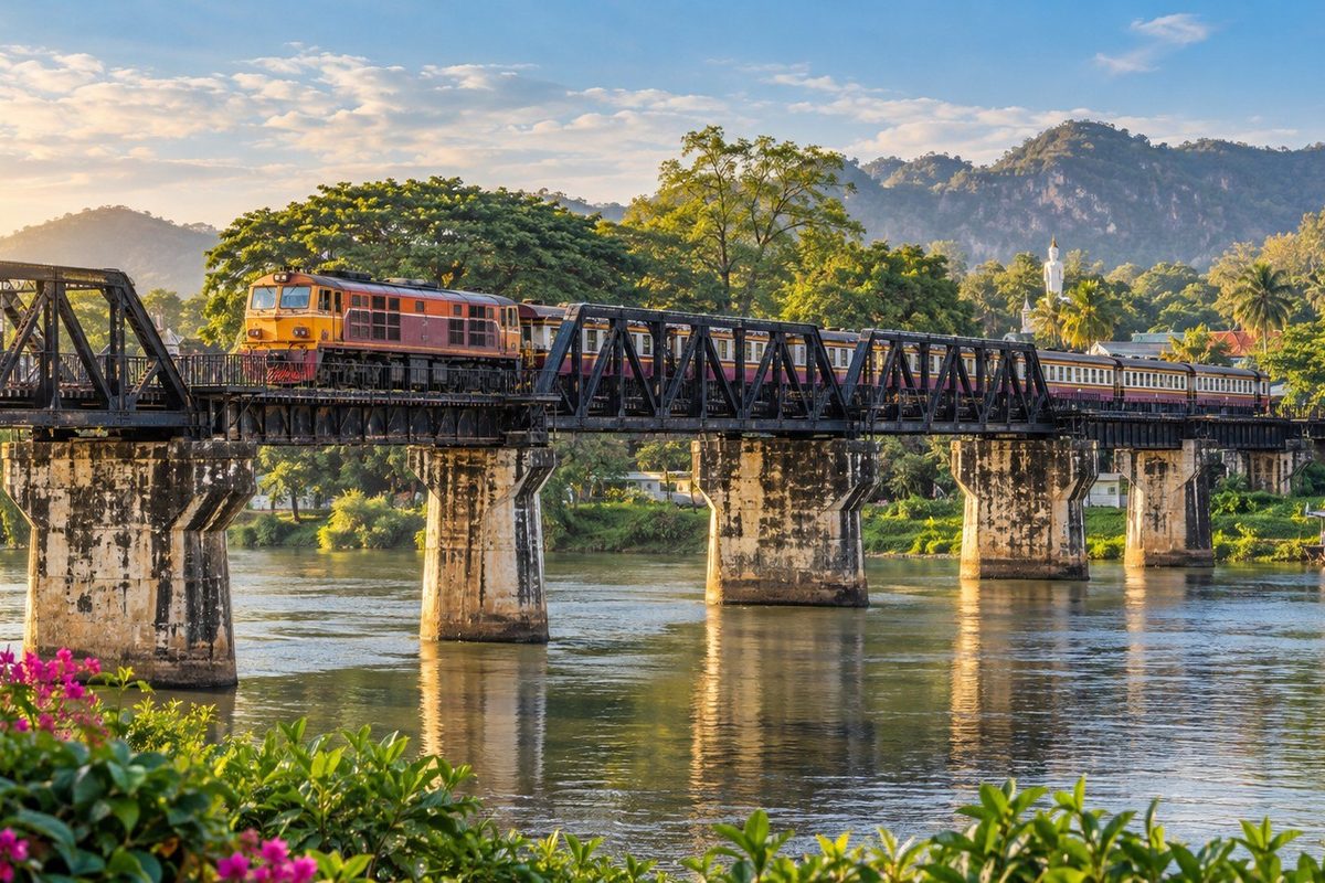 Historia, która wymaga powagi, i natura, która odbiera mowę — Kanchanaburi: kolej śmierci, szmaragdowe baseny Erawan i spanie na rzece w 2–3 dni.